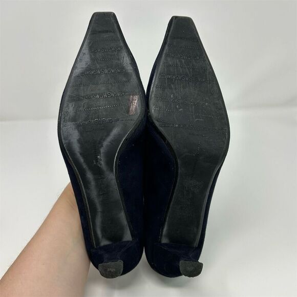 Stuart Weitzman Dark Navy Blue Suede Pumps with Bow Size 11 Square Toe Classic - Picture 10 of 14